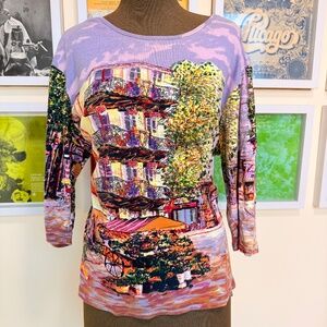 🎨 Y2K Bold Scenic Print Sequin Top 🎨